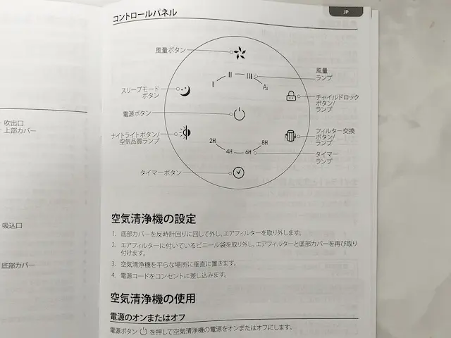 Amazonベーシック 空気清浄機 取り扱い説明書